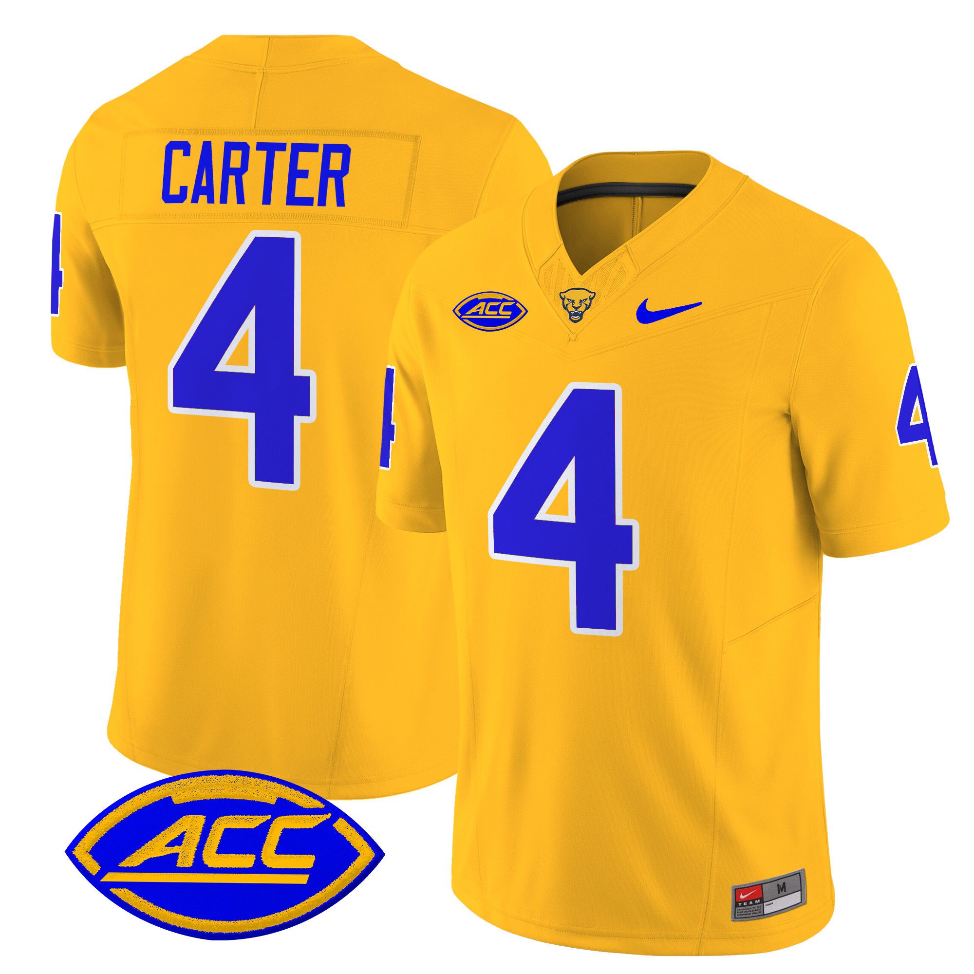 Men Pittsburgh Panthers #4 Carter Yellow Nike 2024 Vapor Limited NCAA Jersey